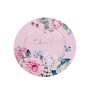 IRIS bádog tálca, kör alakú, rózsaszín rózsás, life the beautiful felirattal 33 x 1,5 cm