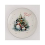 IRIS kerámia tányér, hóemberek a karácsonyfa előtt, "merry christmas" felirat 25 cm