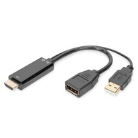 DIGITUS 1920 x 1080 4K 3D 30Hz USB-A - HDMI 1.4 -  1.2 DisplayPort kábel 0,2m