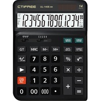 CTIFREE UL-140E-BK fekete ergonómikus számológép, 145x198mm, 14 számjegy, dual power