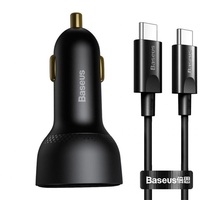 Baseus Superme Digital Display PPS 100W USB Type-A + USB Type-C fekete autós gyorstöltő + 100W 1m Type-C kábel Baseus Superme Digital Display PPS 100W USB Type-A + USB Type-C fekete autós gyorstöltő + 100W 1m Type-C kábel