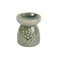 IRIS kerámia olajmécses, szív leveles fa mintával, zöld 8 cm