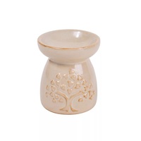 IRIS kerámia olajmécses, szív leveles fa mintával, beige 8 cm