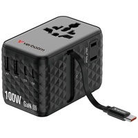 Verbatim 30191 Charge n Travel 100W fekete univerzális utazó adapter USB-C kábellel