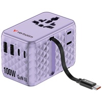 Verbatim 30193 Charge n Travel 100W lila univerzális utazó adapter USB-C kábellel
