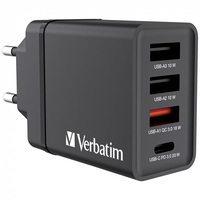 Verbatim 49700 CHR-30EU1 USB 30W 1xUSB-C PD 20W/1xUSB-A QC 3.0/2xUSB-A 10W fekete hálózati töltő Verbatim 49700 CHR-30EU1 USB 30W 1xUSB-C PD 20W/1xUSB-A QC 3.0/2xUSB-A 10W fekete hálózati töltő